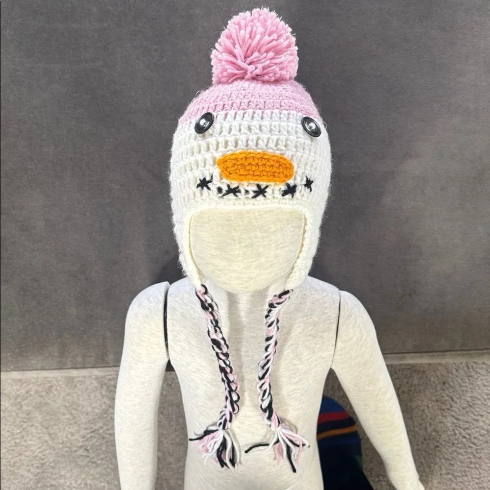 Daisy Baby Infant Toddler Snowman Beanie Hat Pink with Pom 6-12 months NEW